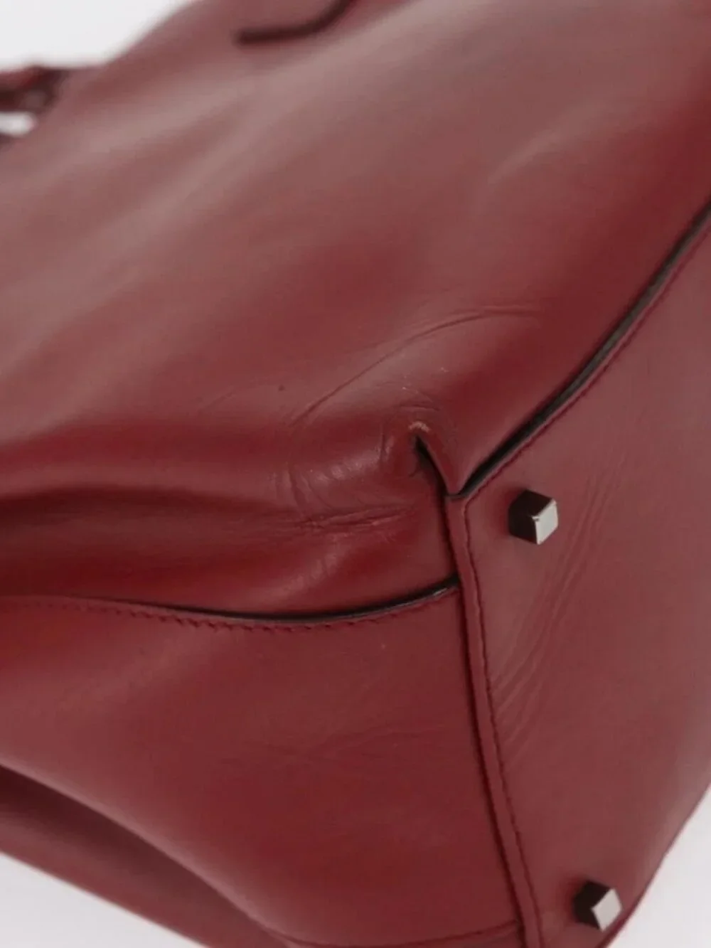 Salvatore Ferragamo Gancini Wanda Hand Bag Leather Red Silver Auth am10521